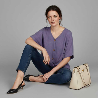 Elegant V-Udskæring Bluse | Damebluse i 100% Bomuld