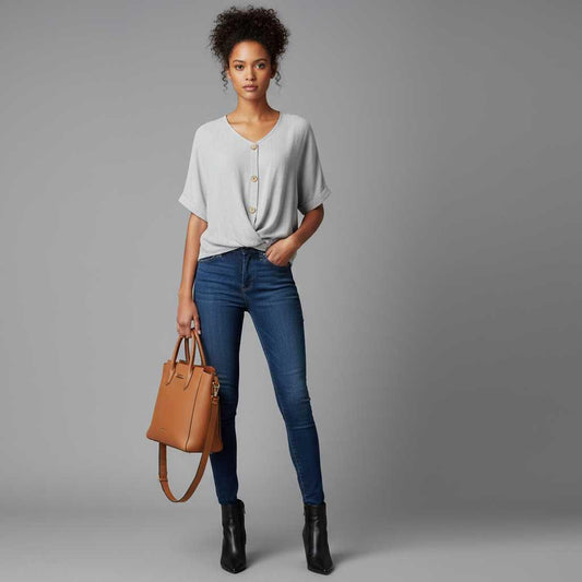 Elegant V-Udskæring Bluse | Damebluse i 100% Bomuld