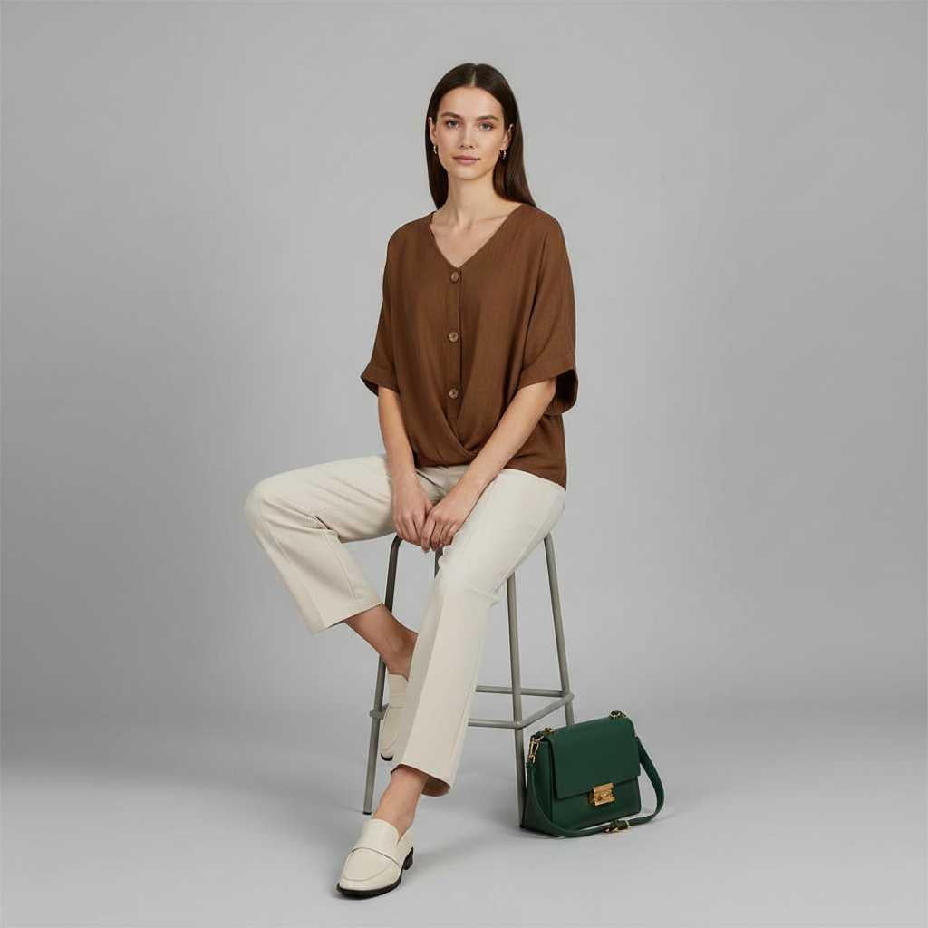 Elegant V-Udskæring Bluse | Damebluse i 100% Bomuld