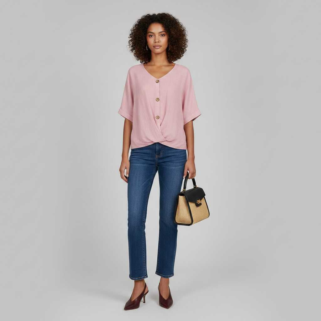 Elegant V-Udskæring Bluse | Damebluse i 100% Bomuld